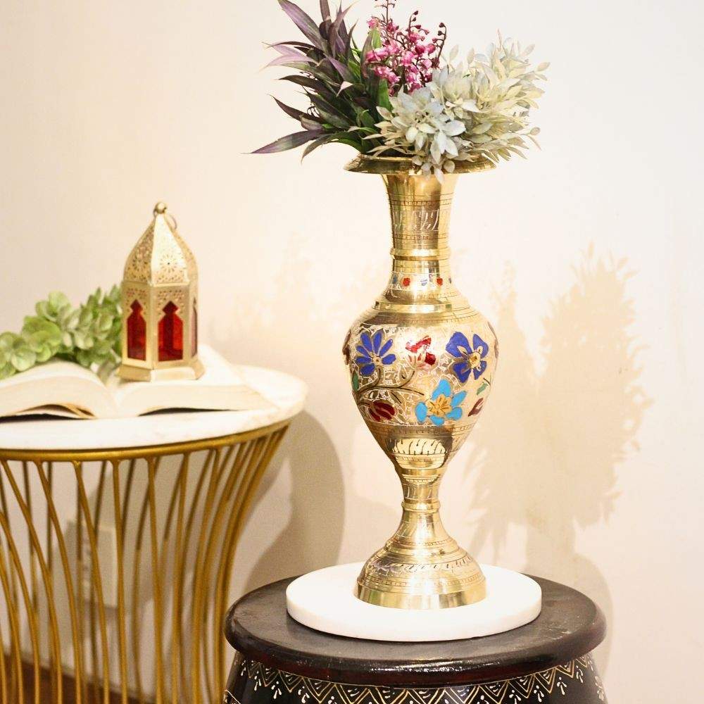 Brass Flower Vase – 14 Inch Traditional Decorative Vase